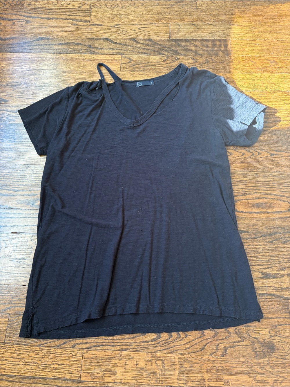 Black V-Neck Women's Tee with Strap Detail